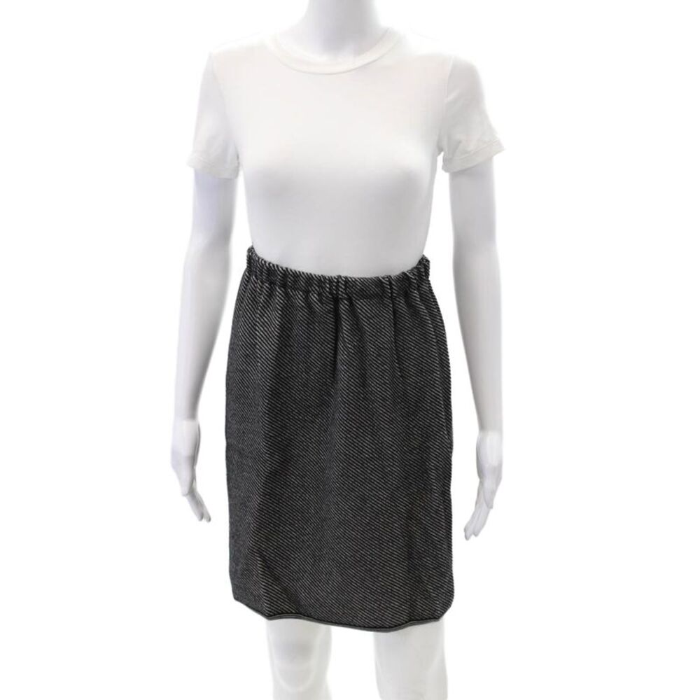 Mani Womens Wool Elastic Waist Striped Pencil Skirt Black White Size S
